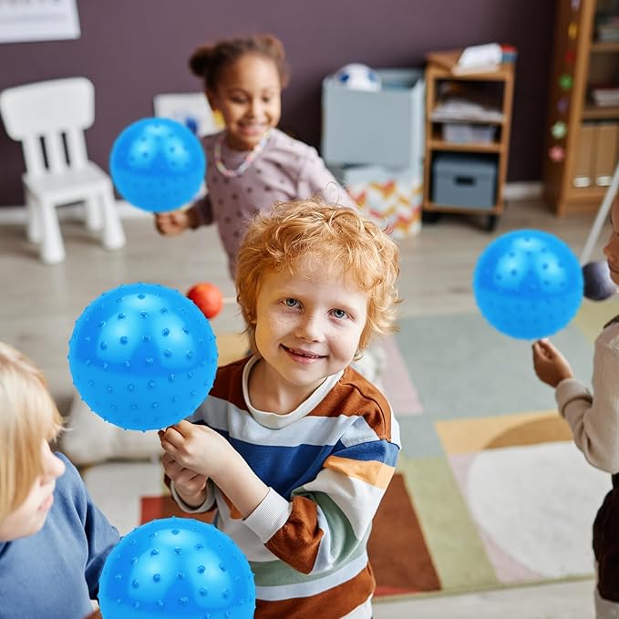 12PCS Bouncy Balls for Kids Toddlers, 7 Inch Sensory Balls Spiky Massage Stress Ball Bulk with Air Pump, Indoor Outdoor Sports Sensory Toys & Party Favors(Blue)