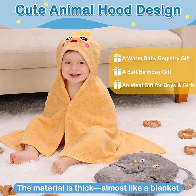 Flasoo 8 Pcs Toddler Towel Set, 2 Pcs Hooded Toddler Bath Towel, Large 55" x 27.5" Toddler Hooded Towel & 6 Pcs Baby Washcloths for Boy Girl 0-5 Year, Soft Gift for Babies, Infant, Newborn Essential
