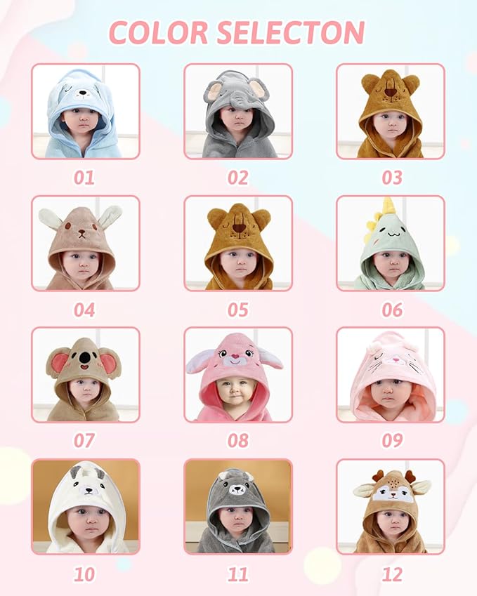 Personalized Baby Bath Towels for Newborn, Custom Cute Animal Hooded Towels with Embroidered Name,Soft Coral Fleece Blanket For Toddlers 1-3,Highly Absorbent Bathrobe Blanket Gifts for Boys & Girls