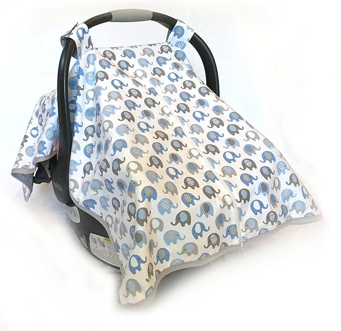 Vera Elephant 100% Breathable Cotton Baby Car Seat Cover (Blue Grey)
