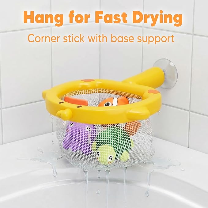 iPlay, iLearn Baby Duck Bath Toy, Toddler Bathtub Shower Toy W/ Suction Spin Gear, Floating Animals, Fishing Net Pool Water Play, Birthday Easter Gift 6 12 18 Month Infant 1 2 3 Year Old Kid Boy Girl