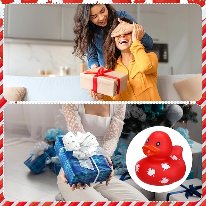 Sotiff 24 Pcs Canada Rubber Duck Bulk Red Patriotic Maple Leaf Canadian Flag Rubber Duck Canada Day Souvenir Gift for Lovers Travellers Office Desk Ornament