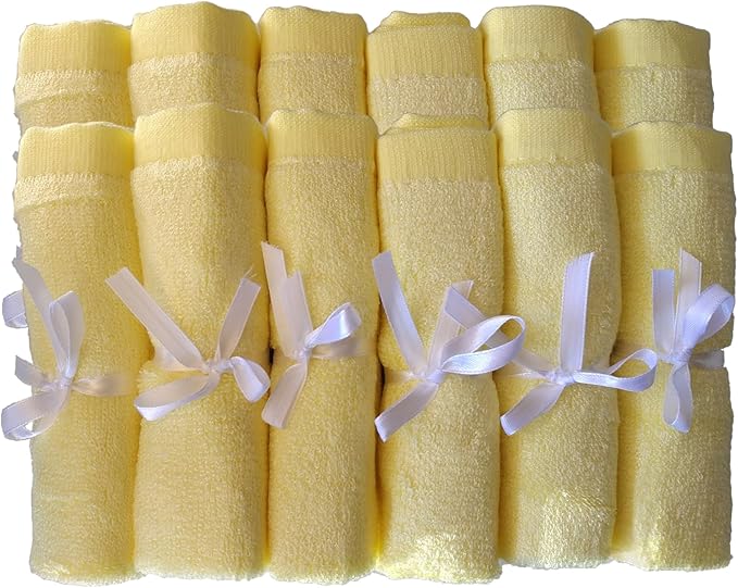 BY LORA Soft Face Cloths for Newborn, Absorbent Bath Face Towels, Baby Wipes, Burp Cloths or Face Towels, 12-Pack, Yellow