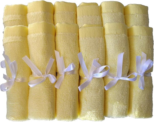 BY LORA Soft Face Cloths for Newborn, Absorbent Bath Face Towels, Baby Wipes, Burp Cloths or Face Towels, 12-Pack, Yellow