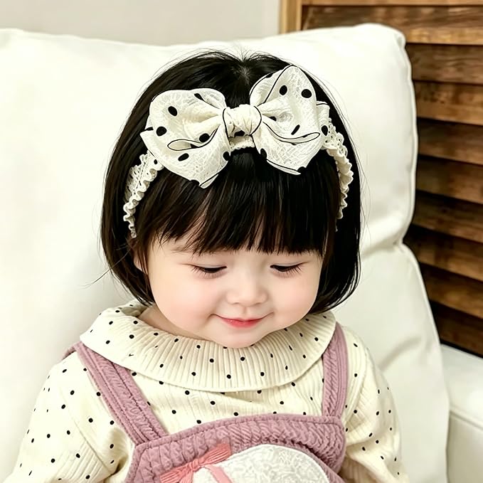 Handmade Baby Girl Headbands in Beige Baby Bows and Floral Lace Headband Bows for Newborns and Toddlers Cute Baby Girl Bows and Newborn Headband Bows