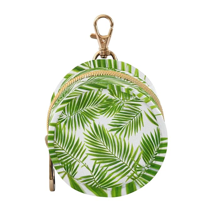 Pacifier Holder with Clip Pacifier Case for Diaper Bag Round Baby Pacifier Pouch Box Bag Portable Green Palm Leaves02