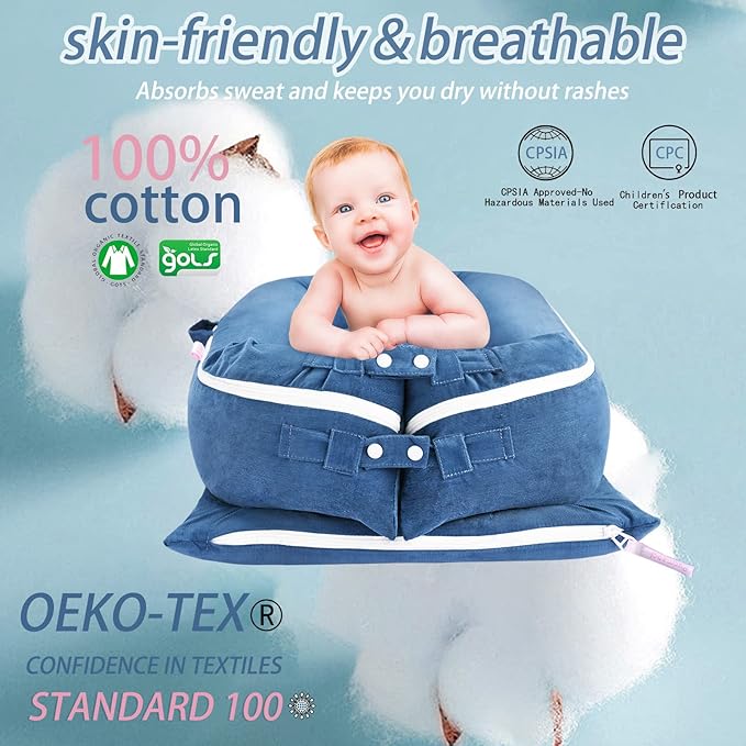 Corduroy Baby Lounger Cover for Dockatot Deluxe + | 100% Cotton Hypoallergenic Newborn Premium Quality Spare Cover(Cover Only) (Blue)