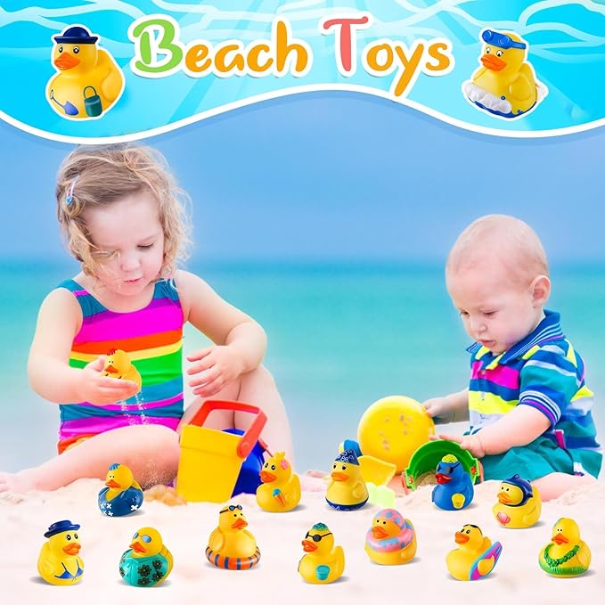 48 Pcs Summer Rubber Ducks with a Bag, Rubber Ducks for Ducking, Beach Ducks for Jeeps, Water Games Duckies, Swimming Pool Cruise Toys, Summer Holiday Party Favors, Easter Basket Stuffers for Kids