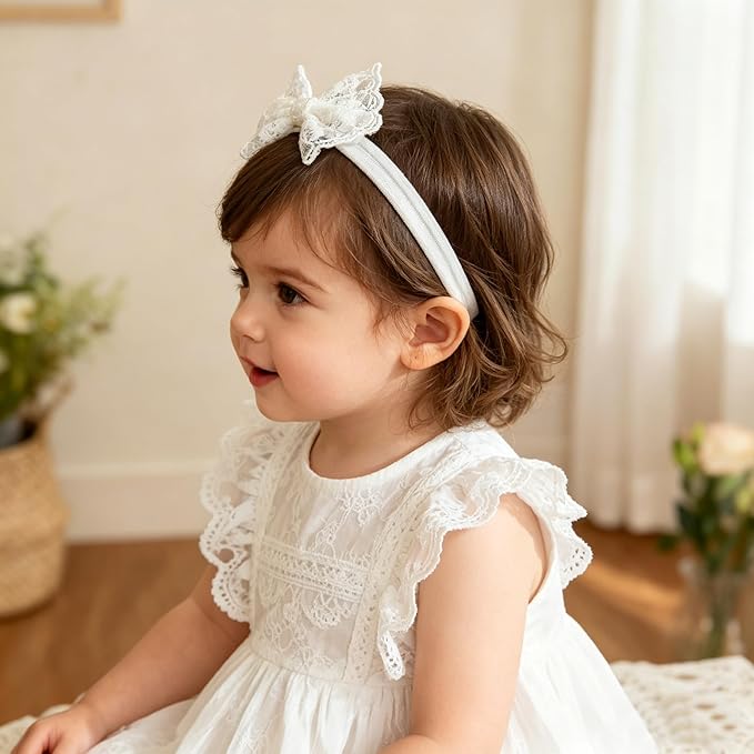 Baby Girls Cute Lace Bow Headband Soft Cotton Elastic Hair Accessories for Toddlers Newborns Ideal for Birthdays Baby Shower Photoshoots Special Occasions