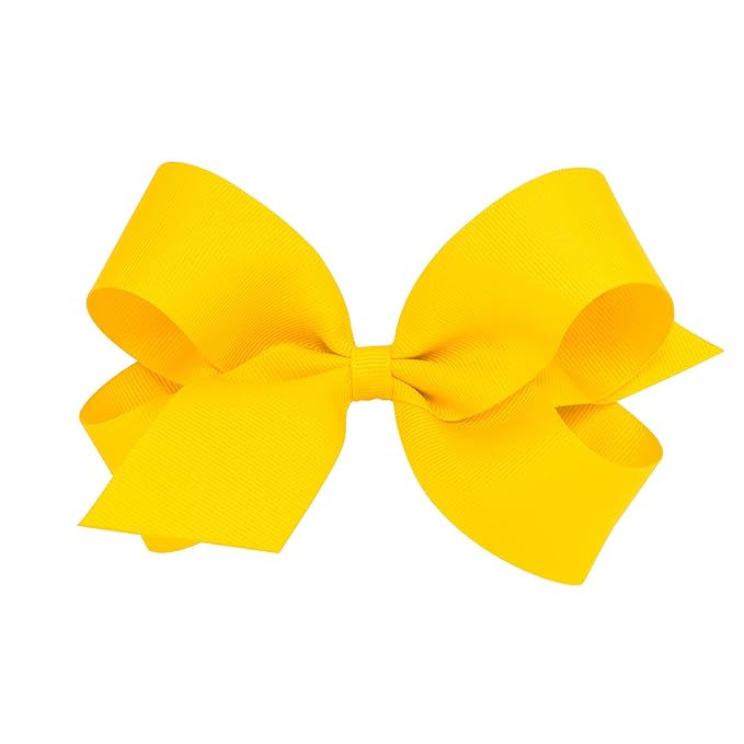 Wee Ones Girls' Classic Grosgrain Hair Bows with Plain Wrap Center, No-Slip Hair Clip, Handmade, Yellow, Large