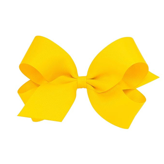 Wee Ones Girls' Classic Grosgrain Hair Bows with Plain Wrap Center, No-Slip Hair Clip, Handmade, Yellow, Large