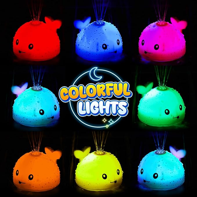 Gigilli Baby Bath Toys, Magnetic Rechargeable Light Up Whale Bath Toys for Kids Ages 1-3, Toddler Bathtub Pool Water Toy Sprinkler, 1 Year Old Boy Girl Gifts, Babies 6-12 Months Easter Basket Stuffers