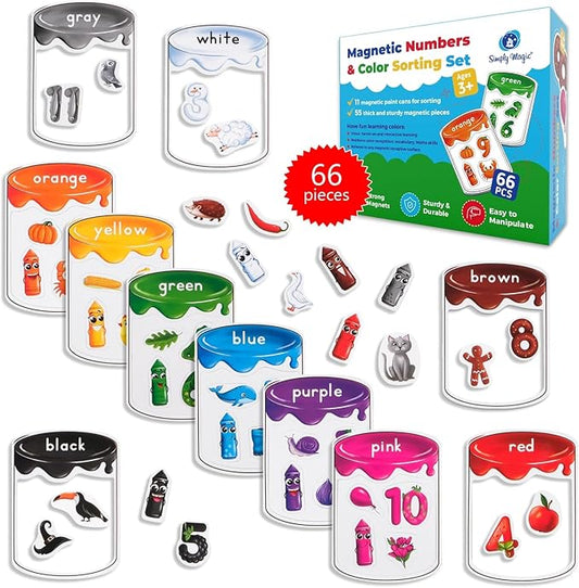 66 PCS Magnetic Color Sorting Set, Magnetic Numbers & Colors Sorting Toys for Toddlers, Numbers Color Sorting Magnets for Fridge and Whiteboard, Recognition Sorting Set - Simply Magic