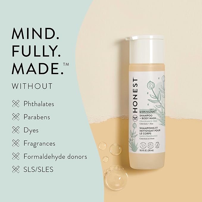 The Honest Company Fragrance Free Bundle for Sensitive Skin | 2-in-1 Cleansing Shampoo + Body Wash and Silicone Free Conditioner | Naturally Derived, Tear free, Hypoallergenic | 20 fl oz