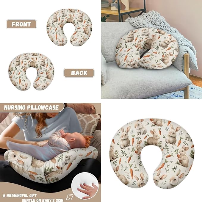 Bunny Baby Car Seat Cover Infant Carrot Stroller Covers for Boys Girls Nursing Pillow Cover Gentle U-Shaped Breastfeeding Pillowcase Replaceable