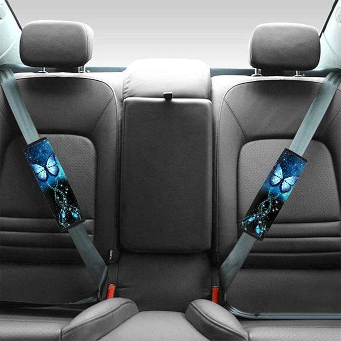 AFPANQZ Blue Butterfly Seat Belt Cover for Women Adults 2 Packs Comfortable Driving Shoulder Protectors Car Safety Seatbelt Pads Soft Comfort Cushion Car Seats Accessories Decor Backpack Strap Pad