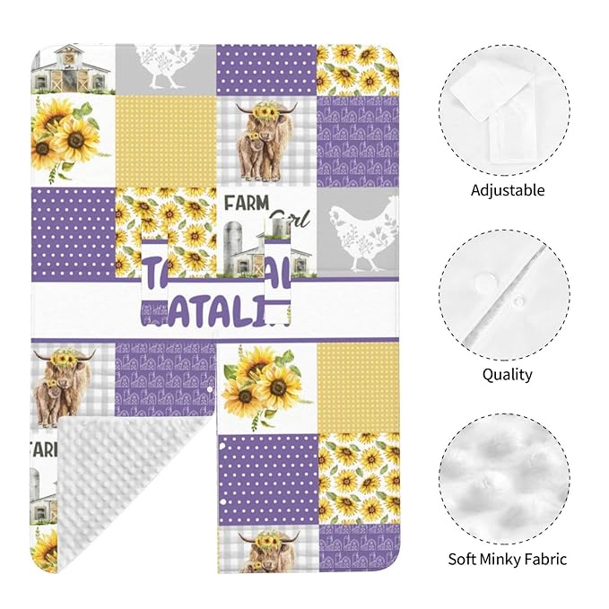 Personalized Baby Car Seat Canopy for Girls, Custom Name Baby Car Seats Covers for Babies, Opening Minky Nursing Breastfeeding Stroller Cover Infant Carseat Canopies for Newborn (Farm Cow Purple)