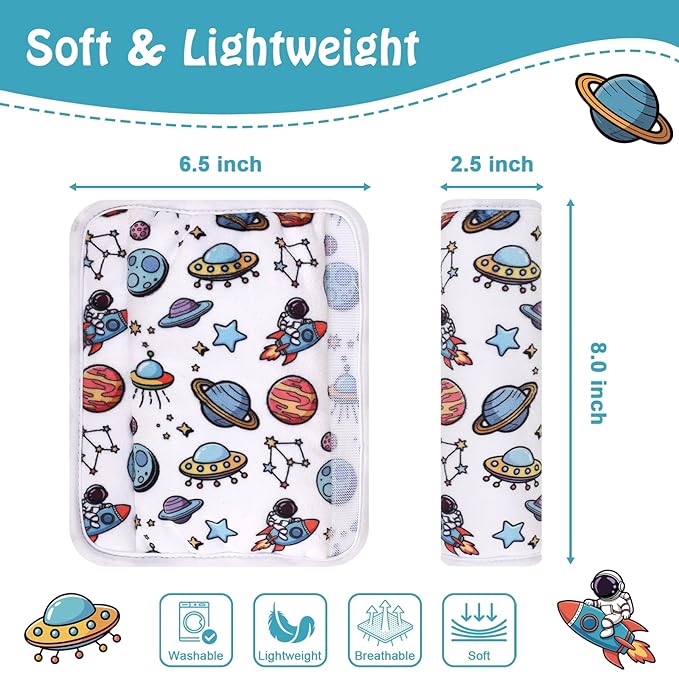 Seat Belt Covers for Kids, Double-Sided Use Shoulder Pads for Kids, Comfort Neck Strap Covers, Cute Car Seatbelt Cushion Covers for Boys Girls(2 Pack)