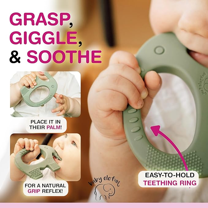 Elefun Baby Teether Pack - Gift a Full Year of Blissful Baby Relief - Infant Teethers 0 to 6 to 12 Month Set - Safe Silicone Soothing Rings Developmental Infant Chew Toys 2 Set