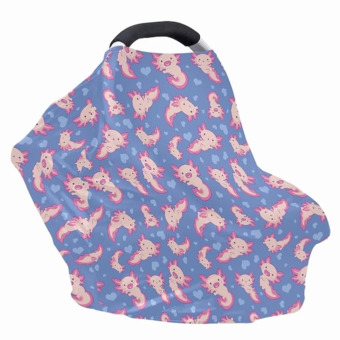 Wanyint Axolotl Love Blue Stretchy Baby Car Seat Covers Carseat Canopy for Boys Girls, Soft Baby Breastfeeding Stroller High Chair Shopping Cart Cover