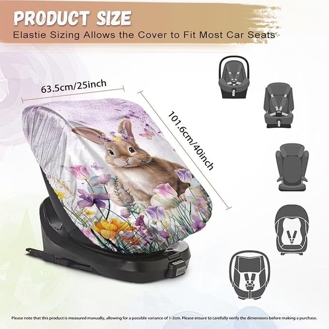 Car Easter Decorations Baby Car Seat Cover Cute Bunny Car Sun Shade Cover for Baby, Infant Car Seat UV Protection Cover Protector, Keep Baby Toddler Cool and Safety