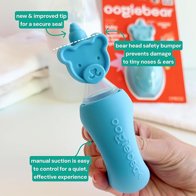 oogiebear: Baby Nasal Aspirator - Safe Booger & Earwax Remover for Newborns, Infants, Toddlers - Better Syringe, Airtight Suction, Nose Sucker - Essential Baby Stuff, Diaper Bag Must-Haves, Blue