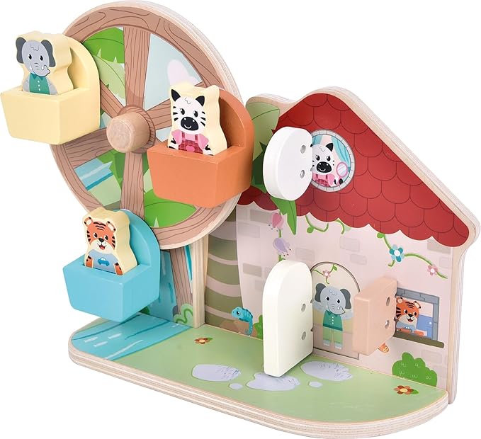 small foot Jungle Friends FSC 100% Certified Wood Ferris Wheel Motor Toy with Cute Animal Figures for Children from 12 Months and Above