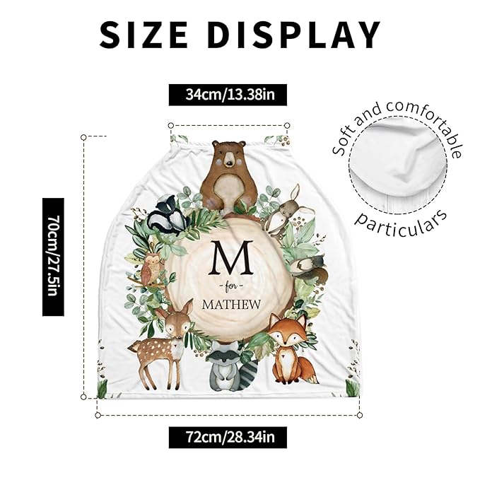 Personalized Baby Car Seat Cover Stroller Canopy: Custom Name Newborn Baby Boy Girl Elastic Woodland Animals Nursing Cover for Moms First Birthday Gift Bear(one Size)