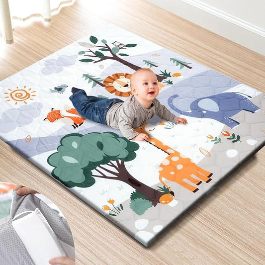 TINYHARBO Premium Foam Baby Play Mat 47" x 47" – Removable & Machine Washable Cover, Extra Thick Padding Playpen Mat, Non-Slip Crawling Mat, Easy to Clean for Infants, Toddlers & Babies