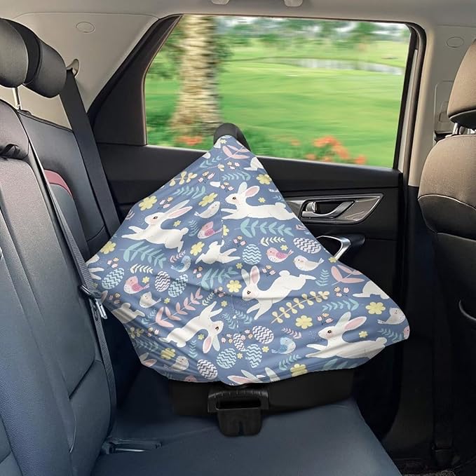 Wanyint Easter Rabbit Eggs Bird Floral Baby Car Seat Covers Carseat Canopy for Boys Girls, Multi Use Nursing Breastfeeding Covers Mothers Nursing Scarf