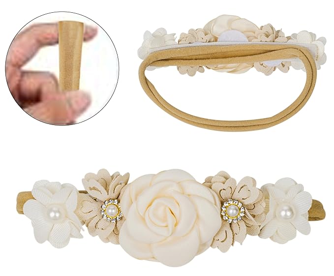 Utaly Flower Headband for Baby Girls 3pcs Elastic Baby Girl Floral Crown Newborn Infant Toddler Hair Accessories