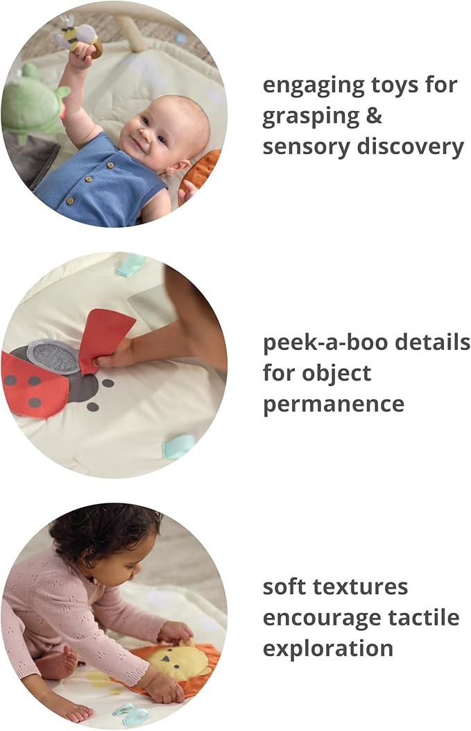 Skip Hop Baby Play Gym 3-in-1 Sensory Tummy Time Activity Mat with 17+ Skill-Building Developmental Activities, 14 Animals & Shapes, 5 Hanging Toys and Crocodile Mirror, Geometric Wonders, Age 0-2y
