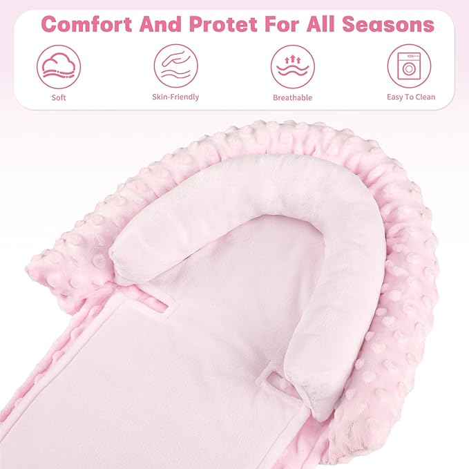 Infant Car Seat Insert, Baby Car Seat Head & Body Support with 2 Straps Pads, Ultra Soft Newborn Preemie Carseat Insert Cushion for Girls Boys, Fits Car Seat, Stroller, Swing, Bouncer, Pink