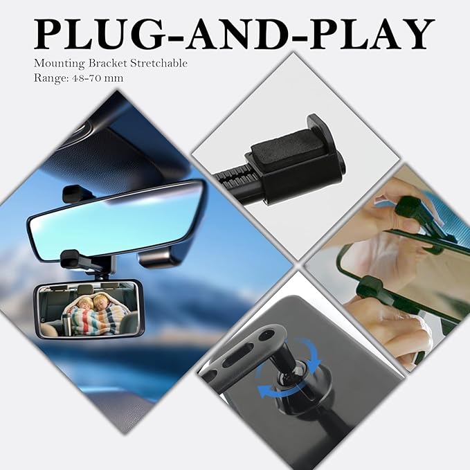 2026 Latest 360° Adjustable Car Mirror for Baby,Clip on Baby Rear View Mirror for Car with Retractable Clamping Arm,Universal Curved Backseat Mirrors for Babies Observing & Safety