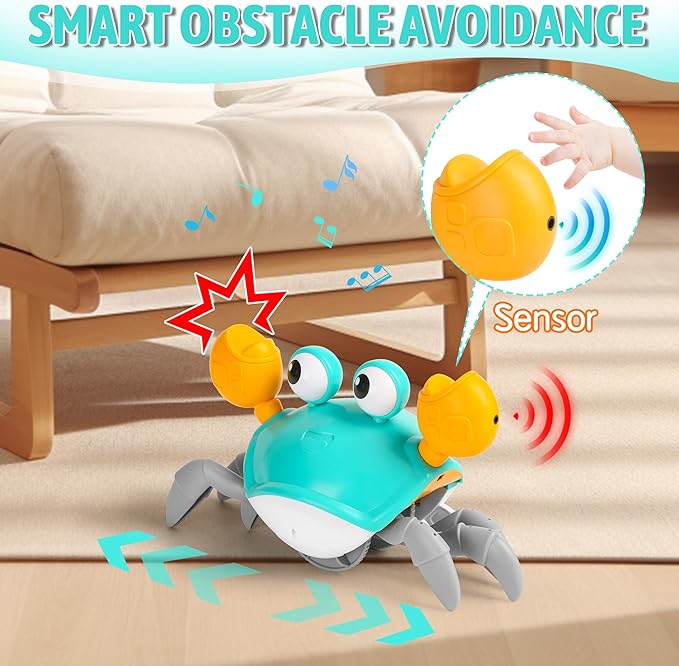 Hirger Crawling Crab Baby Toy, Dancing Walking Infant Toy for Tummy Time, Sensory Toy for 3-6-12-18 Months Babies & Toddlers 1-2-3, Musical Birthday Gift for Boys Girls