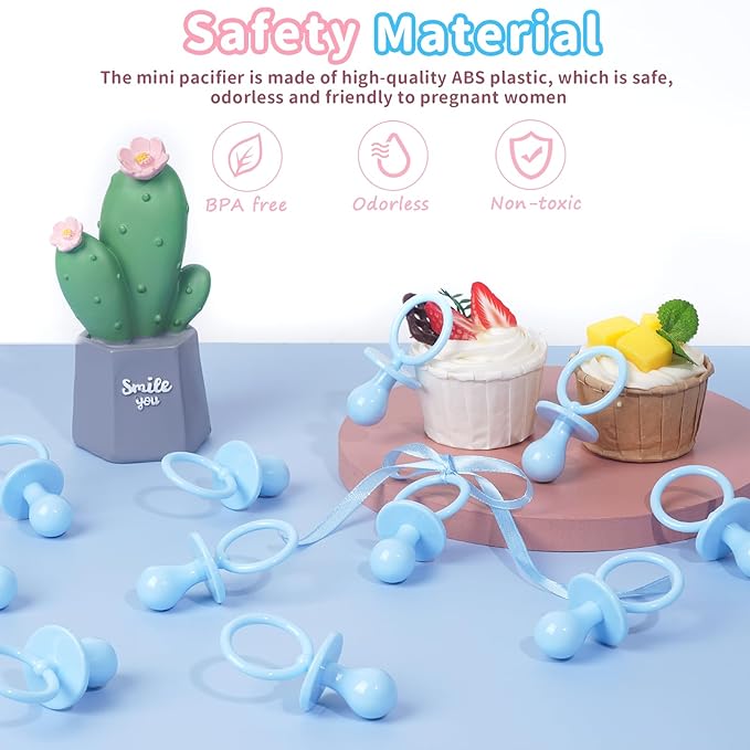 50 Pacifiers for Baby Shower Game Boy Girl, 2.75’’ Plastic Pacifiers Baby Shower Game, Bulk Baby Shower Pacifiers for Gender Reveal Decoration DIY, Table Scatter, Baby Shower Favors (Pink&Blue)