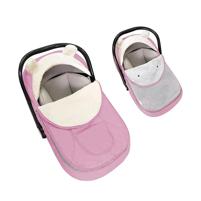 Car Seat Cover for Babies,Winter Baby Car Seat Cover Infant Carseat Cover for Boys & Girls - Keeps Baby Warm and Cozy,2 in 1 Universal Zipped Baby Carseat Cover Fit for All Season-Pink