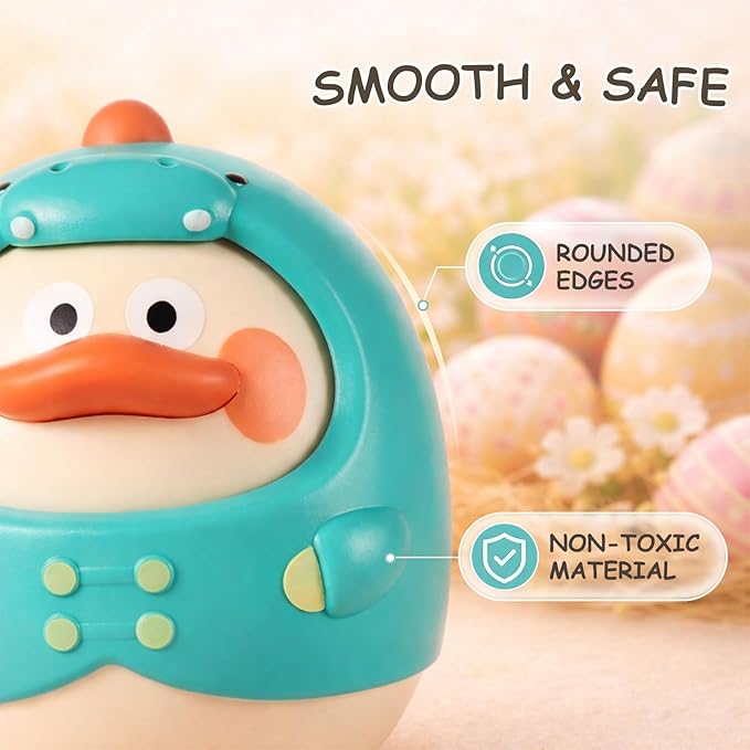 Musical Wobbler Toy, Tinabless Roly Poly Baby Toys, Dinosaur-Duck Tummy Time Toy | Tumbler Wobbler Toys for Newborns 3-12 Month Baby Boys and Girls Easter Basket Gifts Stocking Fillers(Blue)