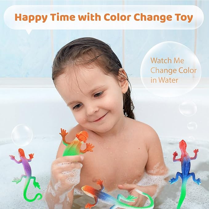Lizard Series -16pcs Temperature Color Changing Bath Toys,Water Table Toy for Easter Egg Fillers,Goodie Bags Fillers,Themed Party,Classroom Rewards,Carnival Prize, for Kids 3+