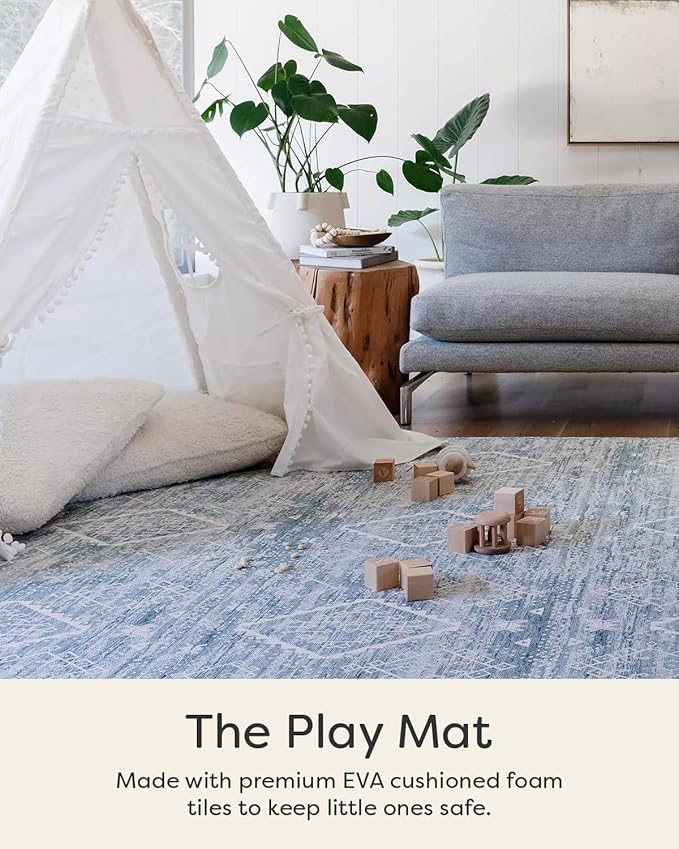 House of Noa Play Mat – 4x6 Indigo Ula – Set of 6 Tiles – Cushioned EVA Foam Play Mat for Floor, Soft Interlocking Mats for Hard Floors