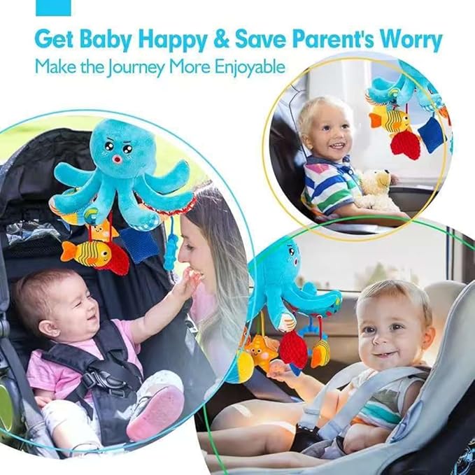 Hanging Toys with Pulling Cords, Squeaky, Rattle, Mirror, Newborn Sensory 0-12 Month Babies Gift Carseat Stroller Hanging Toy for Baby Gym