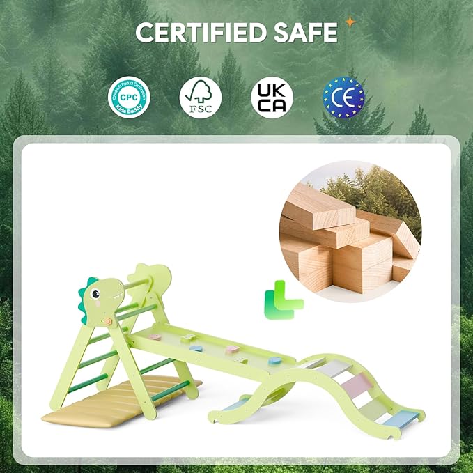 Pikler Triangle Set with Cushion, 9-in-1 Climbing Toys for Toddlers Inside, Foldable Wooden Climbing Toys Indoor Montessori Climbing Set for Toddler 1-3