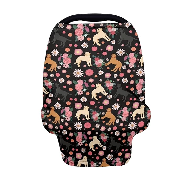 AFPANQZ Dog Flower Print Nursing Covers for Newborns Baby Car Seat Covers for Baby Girls, All Season Baby Carseat Canopy Cover Ups Breastfeeding Scarves Breathable Baby Shower Scarf