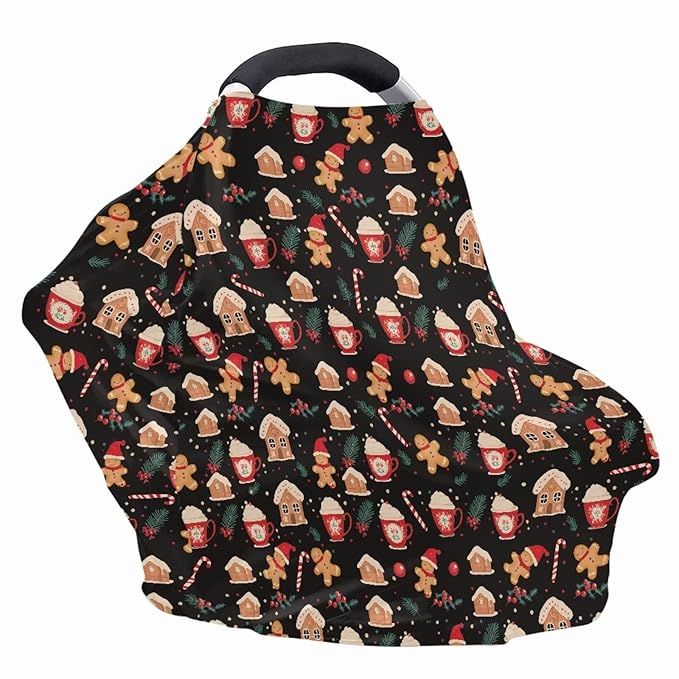AFPANQZ Christmas Gingerbread Nursing Cover Breastfeeding Scarf Baby Car Seat Covers for Boys Girls Infant Carseat Canopy Stretchy Breathable Multi-Use Cover Up