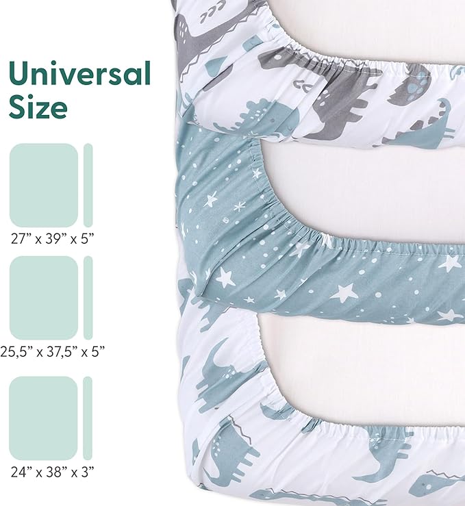 The Peanutshell Mini Crib Fitted Sheets Set, Playard, Pack Play Sheets, Playpen, Dinosaur