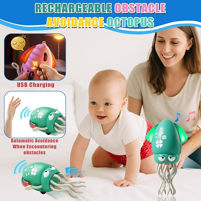 Magic Dancing Octopus Toy, Smart Tentacle Explorer, Wiggly Wonder Interactive Fun Octopus, Crawling Dancing Automatic Obstacle Sensor Toys, Crazy 8-Leg Wiggly Robotic with Music (Pink)