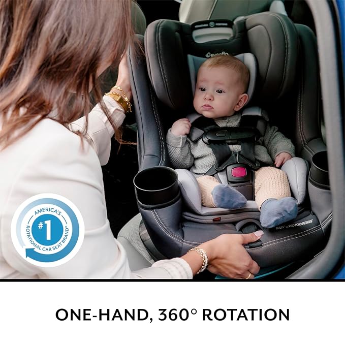 Evenflo REO by Revolve360 Rotating Convertible Car Seat with Quick Clean Cover, Infant to Toddler, Forward and Rear Facing, Compact Design, One-time Install (Nantucket)