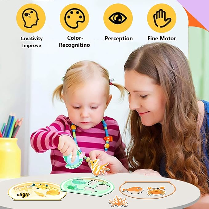 6Pack Magnetic Color & Shape Sorting Toys, Educational Ocean Animal Magnets for Toddlers & Preschool Kids, Montessori Learning Fishbowl Game for Hand-Eye Coordination, for Grandkids