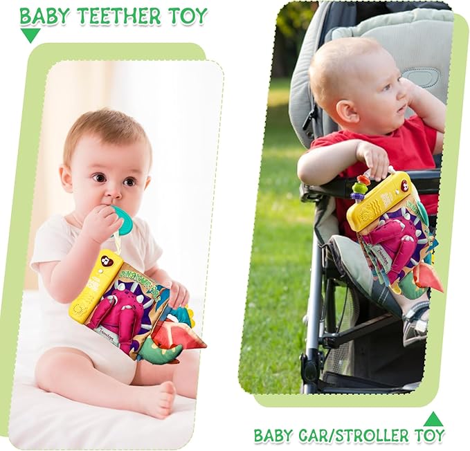 Baby Books Toys, Touch and Feel Music Cloth Book for Infant Baby 6-12-18 Months, Early Learning Education Shower Easter Gifts for Boys Girls (Dinosaur Pals)