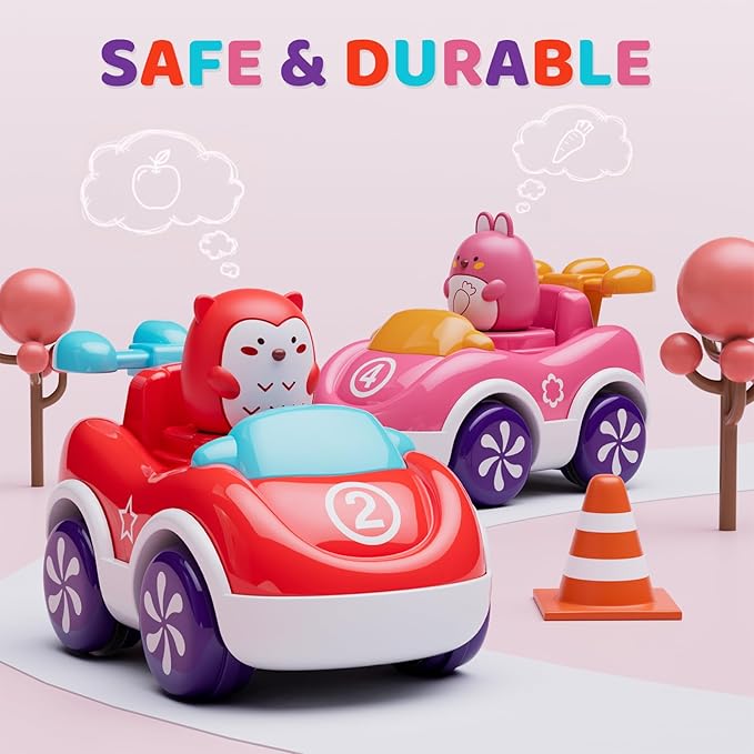 Marstone Toys for 1+ Year Old Girl, 4 Pack Animal Cartoon Push Cars Educational Toys for Toddlers 1-3 Years, Baby Car Toys for One Year Old Girl Birthday Gift,Baby Toys 12-18 Months